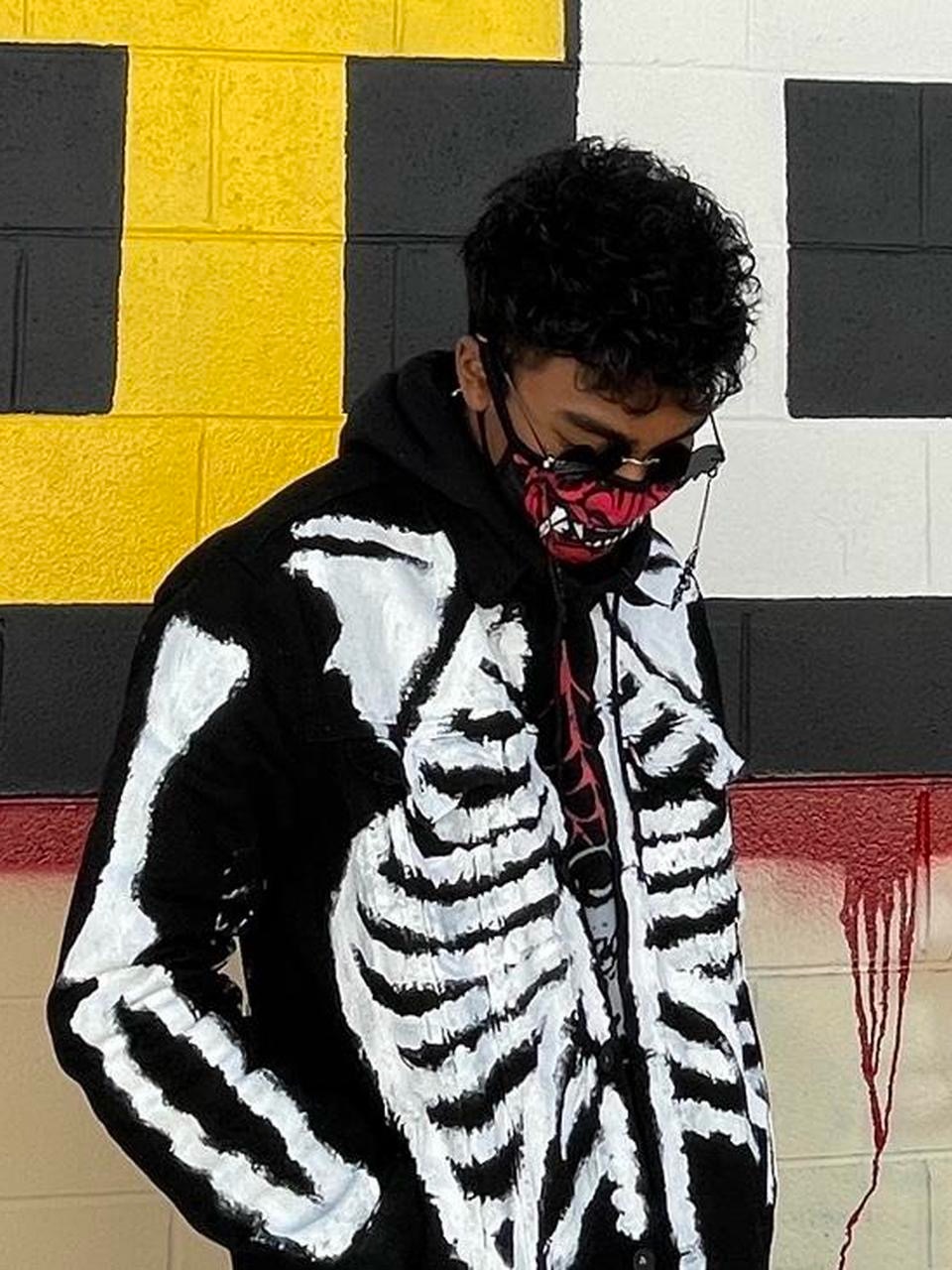 Hand-Painted Skeleton Levi Black Denim Jacket